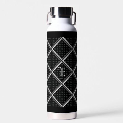 Black and White Elegant Diamond Monogram Water Bottle