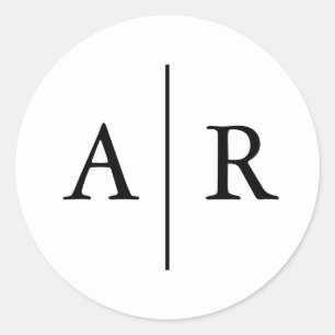 Black and White Elegant Envelope Seal, Wedding Classic Round Sticker