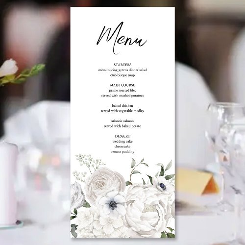 Black and White Elegant Floral Bouquet Modern Menu