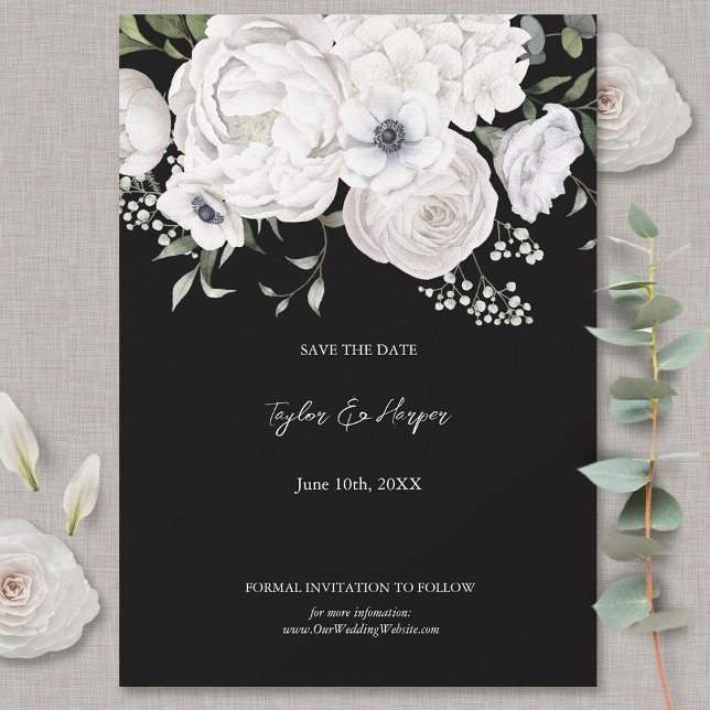 Black and White Elegant Floral Bouquet Modern Save The Date (Creator Uploaded)