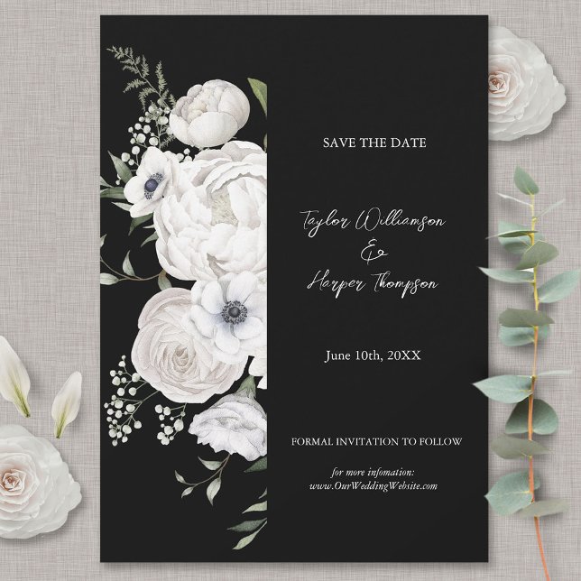 Black and White Elegant Floral Bouquet Modern Save The Date (Creator Uploaded)