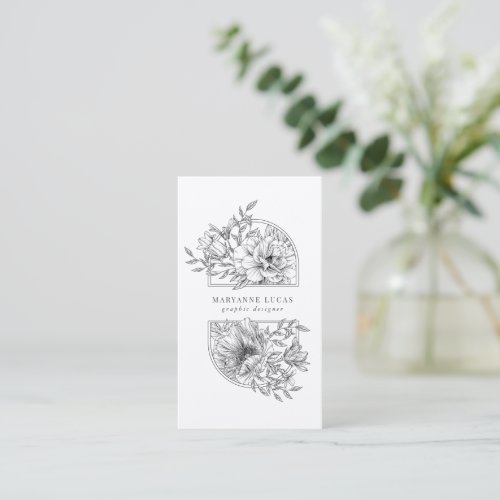 black and white elegant floral business card
