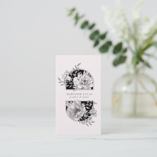 Black and White Elegant Floral Business Card