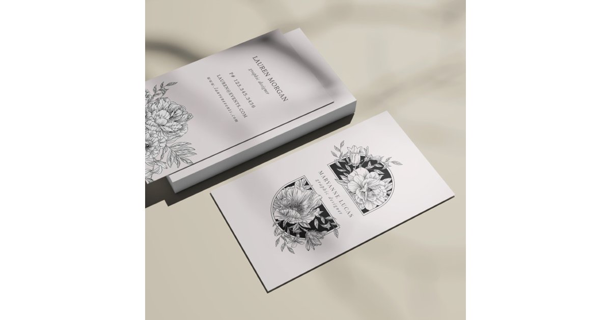 Black and White Elegant Floral Business Card | Zazzle