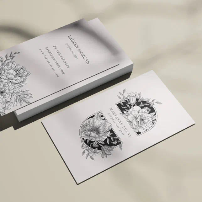 Black and White Elegant Floral Business Card | Zazzle