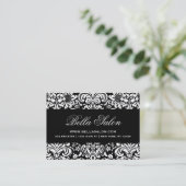 Black and White Elegant Floral Damask Business Card (Standing Front)