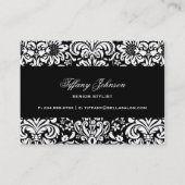 Black and White Elegant Floral Damask Business Card (Back)