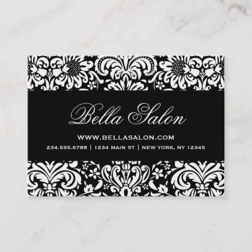 Black &amp; White Elegant Floral Damask Business Card Template