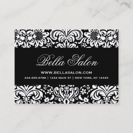 Customizable Black &amp; White Elegant Floral Damask Business Card Template