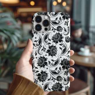 Black And White Elegant Floral Damask Pattern iPhone 11 Pro Case