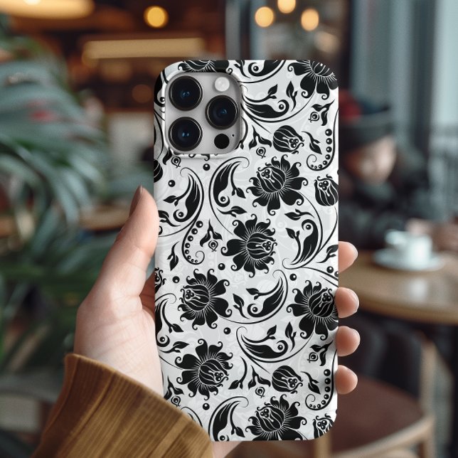 Black And White Elegant Floral Damask Pattern Case-Mate iPhone Case (Creator Uploaded)