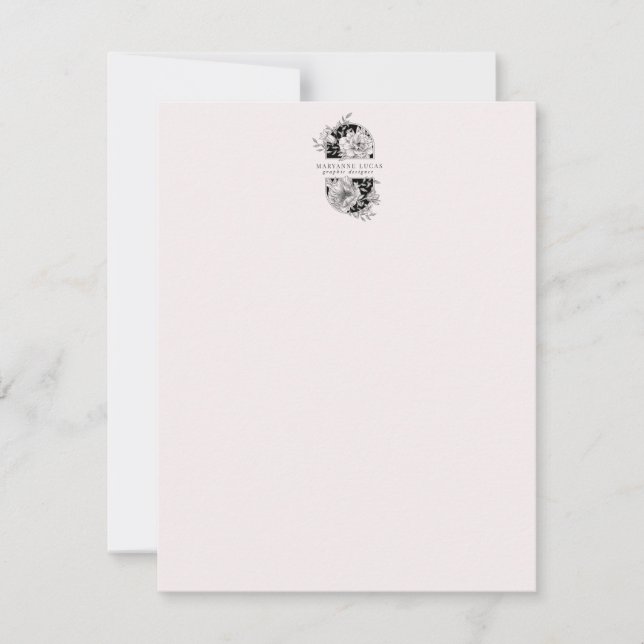 Black and White Elegant Floral Note Card (Front)
