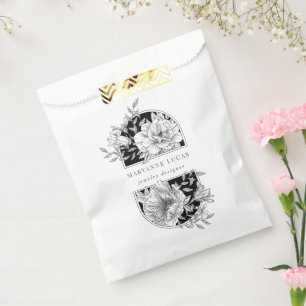Black and White Elegant Floral Product Favor Bag