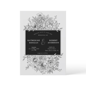 black and white elegant floral wedding invitation