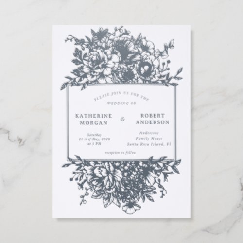 Black And White Elegant Floral Wedding Letterpress Invitation