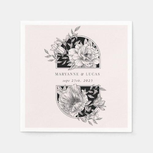 Black and White Elegant Floral Wedding Napkins