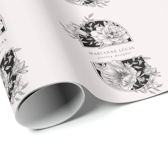 Black and White Elegant Floral Wrapping Paper (Roll Corner)