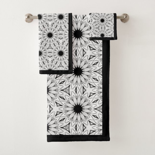 Black and White Elegant Flower pattern Bath Towels (Insitu)