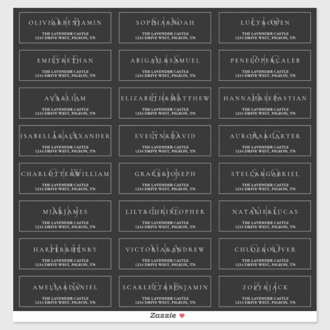 Black and White Elegant Formal Wedding Address Sticker (Sheet)