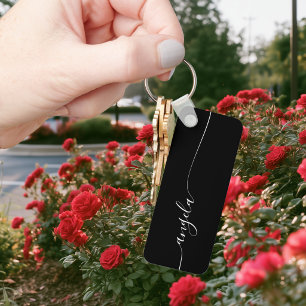 Black and White Elegant Glam Signature Off Center Keychain
