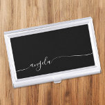 Black and White Elegant Glam Signature Style Name Business Card Case<br><div class="desc">An elegant signature style script name design with trailing swashes.
You can customize the black and white colors.
Customize the font size or move it as needed for longer or shorter names.
Create your own business card case for her.</div>