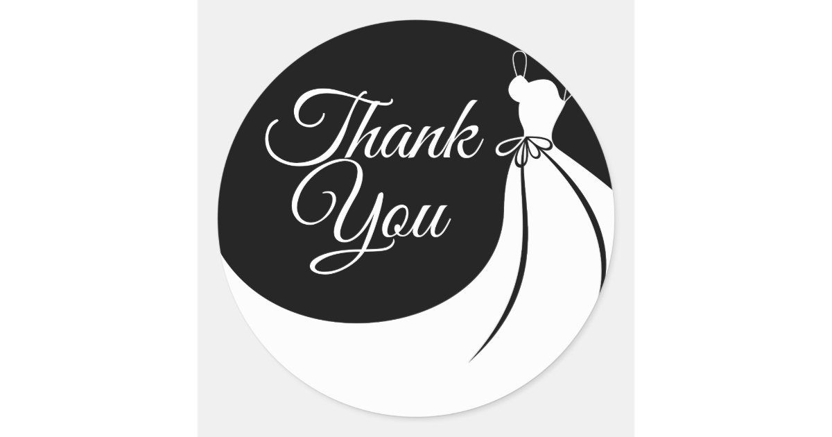 Black and White Elegant Gown Bridal Shower Classic Round Sticker | Zazzle