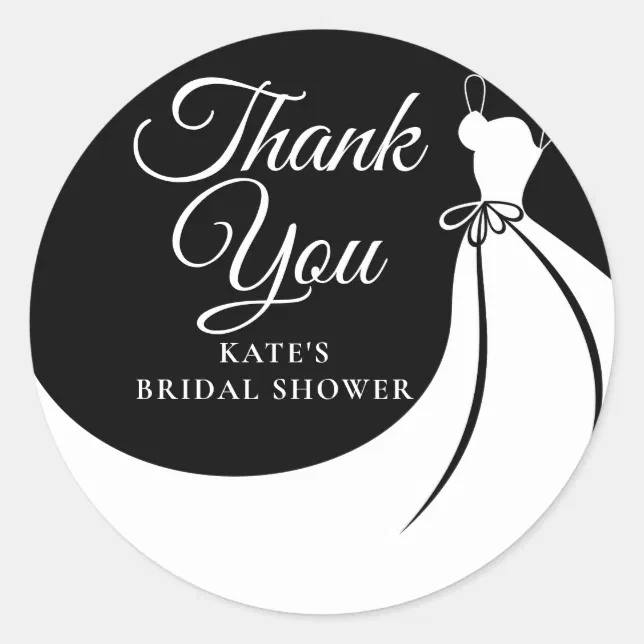 Black and White Elegant Gown Bridal Shower Classic Round Sticker | Zazzle