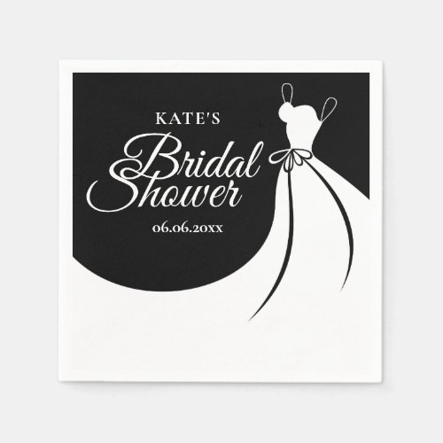 Black and White Elegant Gown Bridal Shower Napkins