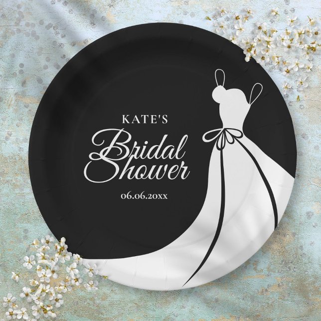 Black and White Elegant Gown Bridal Shower Paper Plates (Black and White Elegant Gown Bridal Shower Paper Plates)