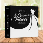 Black and White Elegant Gown Bridal Shower Recipe 3 Ring Binder<br><div class="desc">A chic bridal shower recipe binder featuring an elegant wedding gown on a black background with beautiful white script text. You can customise the background colour to coordinate with your wedding theme. Fill with all your recipe ideas to create an ideal personalised gift for any bride to be. Designed by...</div>