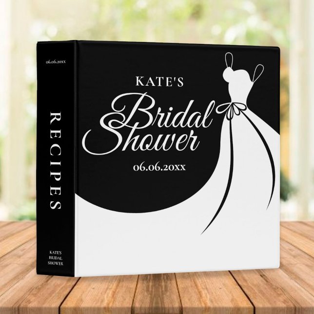 Black and White Elegant Gown Bridal Shower Recipe 3 Ring Binder (Creator Uploaded)