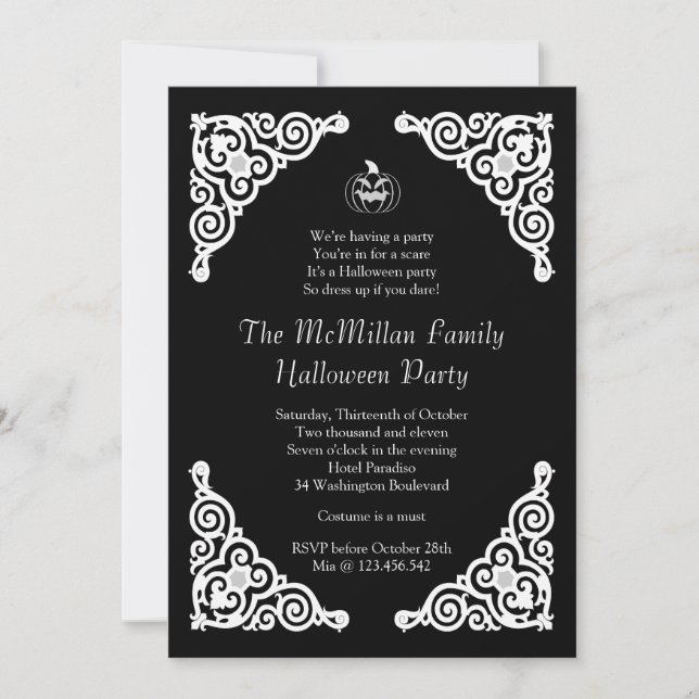 Black and White Elegant Halloween Party Invitation (Front)