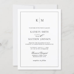 Black and White Elegant Minimalist Border Wedding Invitation Zazzle