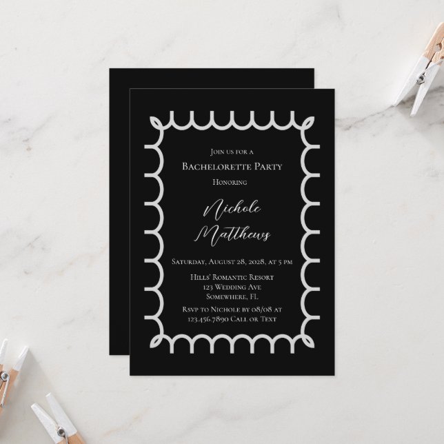 Black and White Elegant Minimalist Couples Shower Invitation (Front/Back In Situ)