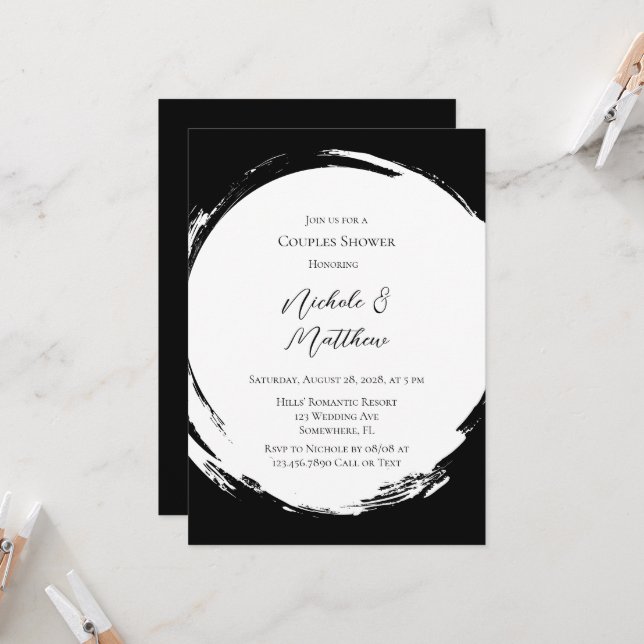 Black and White Elegant Minimalist Couples Shower Invitation (Front/Back In Situ)