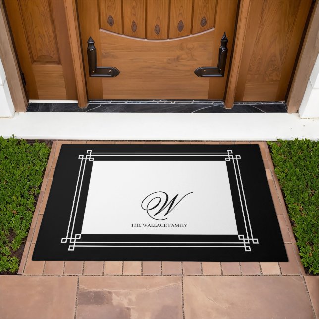 Black and White Elegant Minimalist Custom Monogram Doormat (Outdoor)