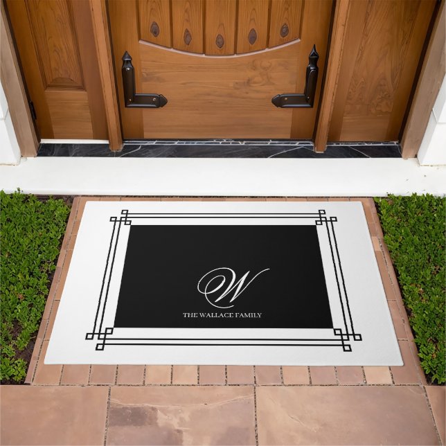 Black and White Elegant Minimalist Custom Monogram Doormat (Outdoor)