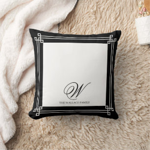 Black and White Elegant Minimalist Custom Monogram Throw Pillow