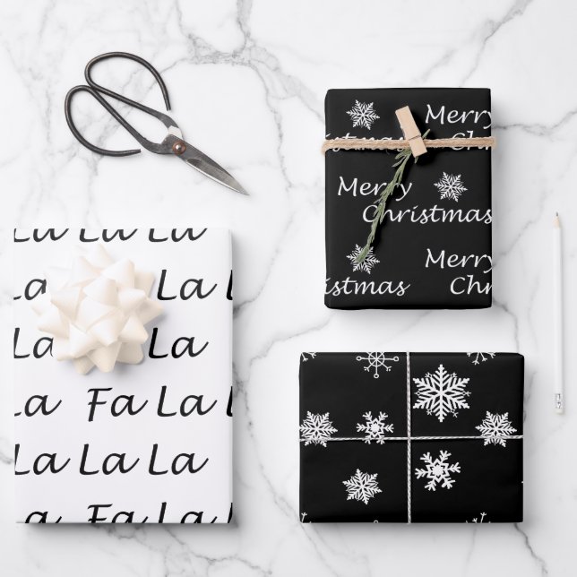 Black and White Elegant Modern Christmas Wrapping Paper Sheets (Front)