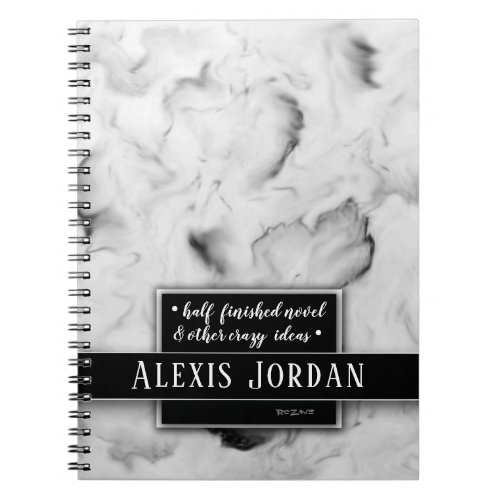 Black and White Elegant Modern Marble Monogram Notebook