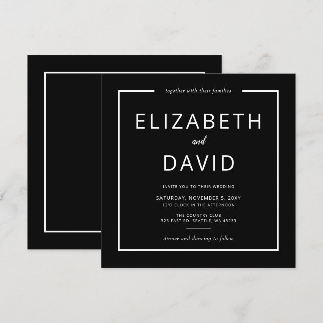 Black and White Elegant Modern Minimalist Wedding Invitation (Front/Back)