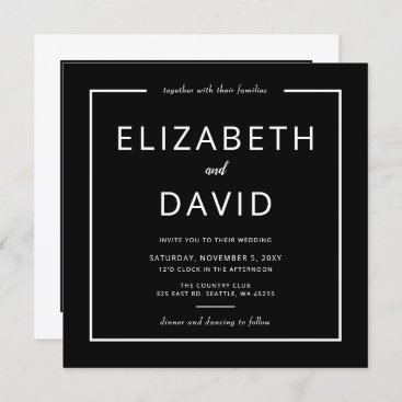 Black and White Elegant Modern Minimalist Wedding Invitation