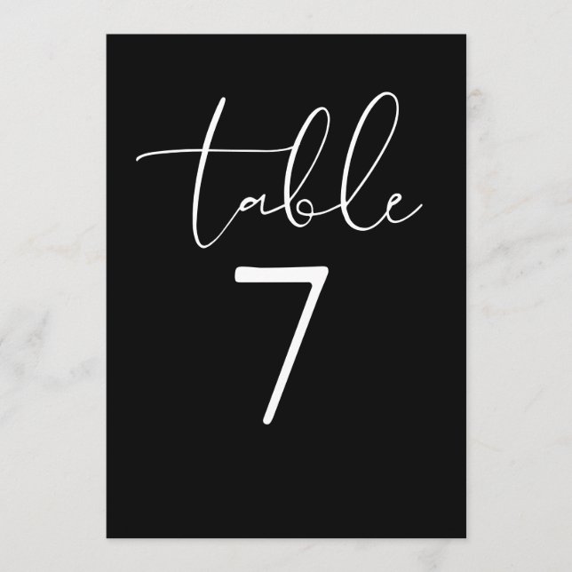 Black And White Elegant Modern Script Table Number (Front)