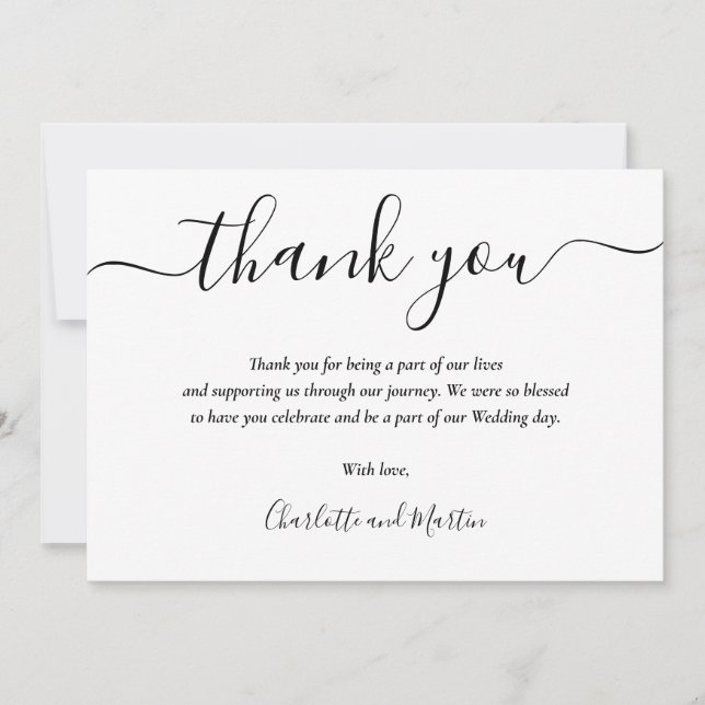 Black and White Elegant Modern Script Thank You Card (Front)