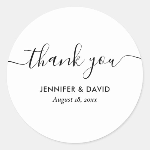 Black and White Elegant Modern Script Thank You Classic Round Sticker