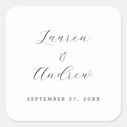Black and White Elegant Modern Simple Wedding Square Sticker