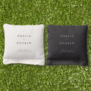 Black and White Elegant Modern Wedding Cornhole Bags