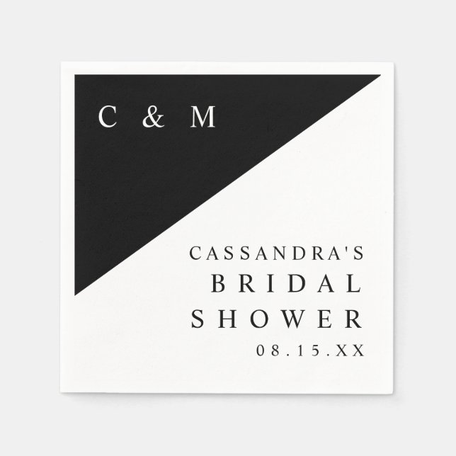 Black And White Elegant Monogram Bridal Shower Napkins (Front)