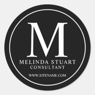 Black and White Elegant Monogram Business Classic Round Sticker
