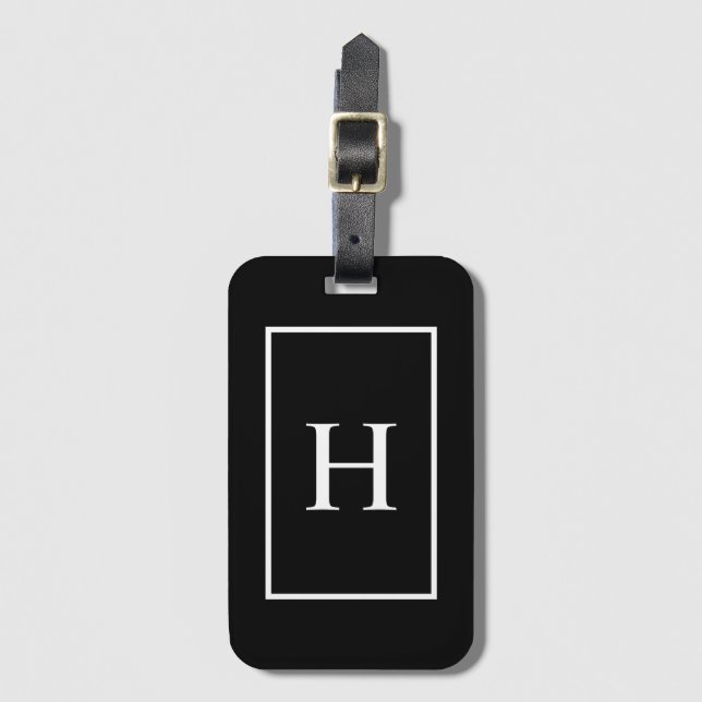Black and White Elegant Monogram Luggage Tag (Front Vertical)